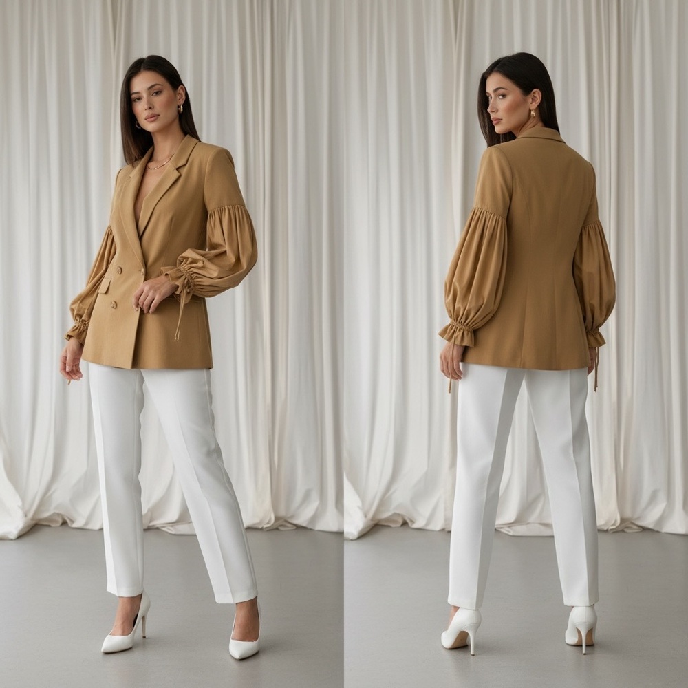 Midnight Velvet Khaki Puff Sleeve Blazer Jacket L